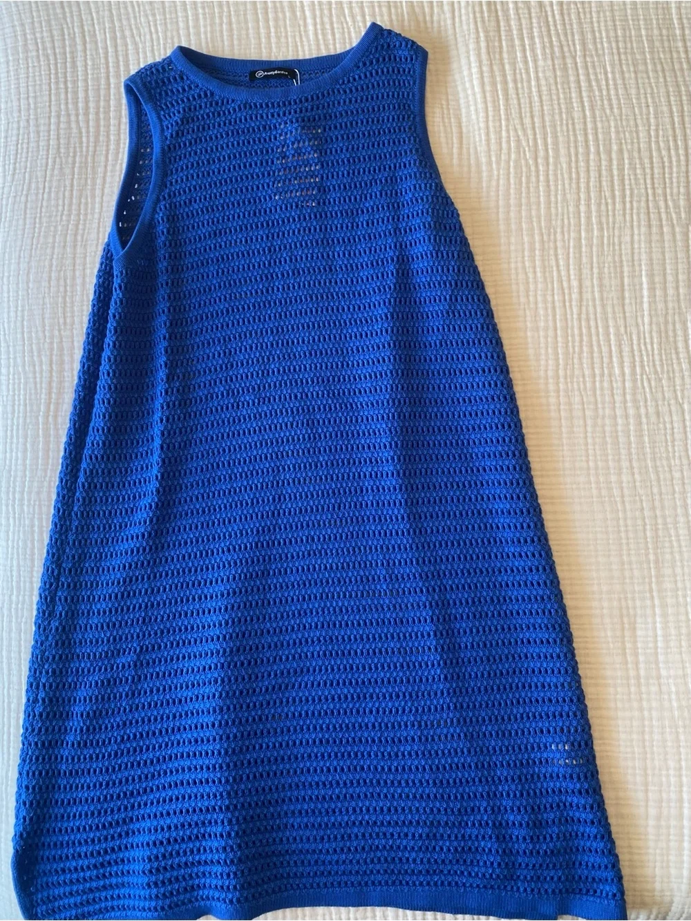PrettyGarden NWT Cobalt Blue Crochet Knit Sleeveless Sweater Dress Cover Up Lg